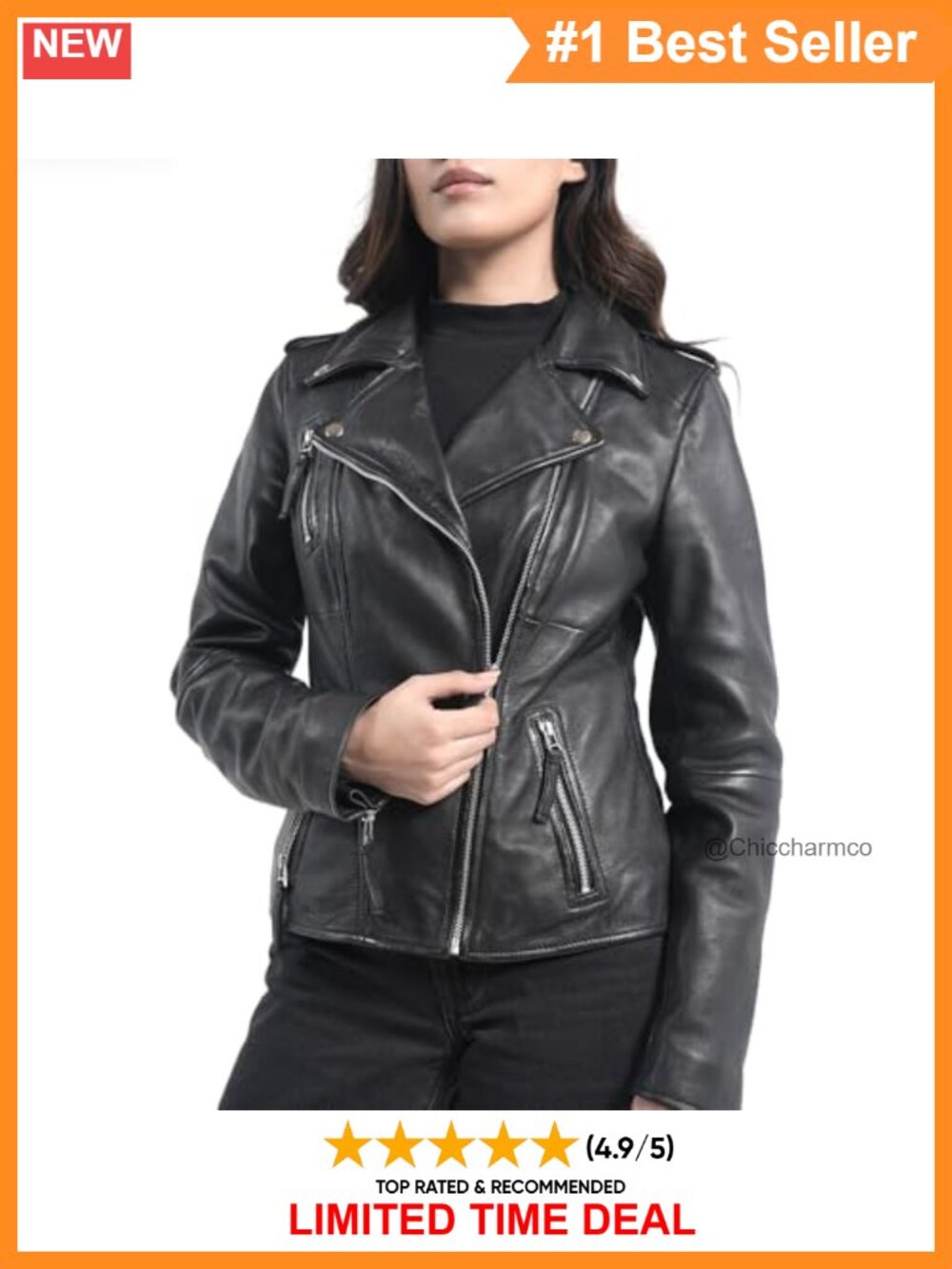 Lambskin Leather Motorcycle Biker Jacket Asymmetric Cropped Moto